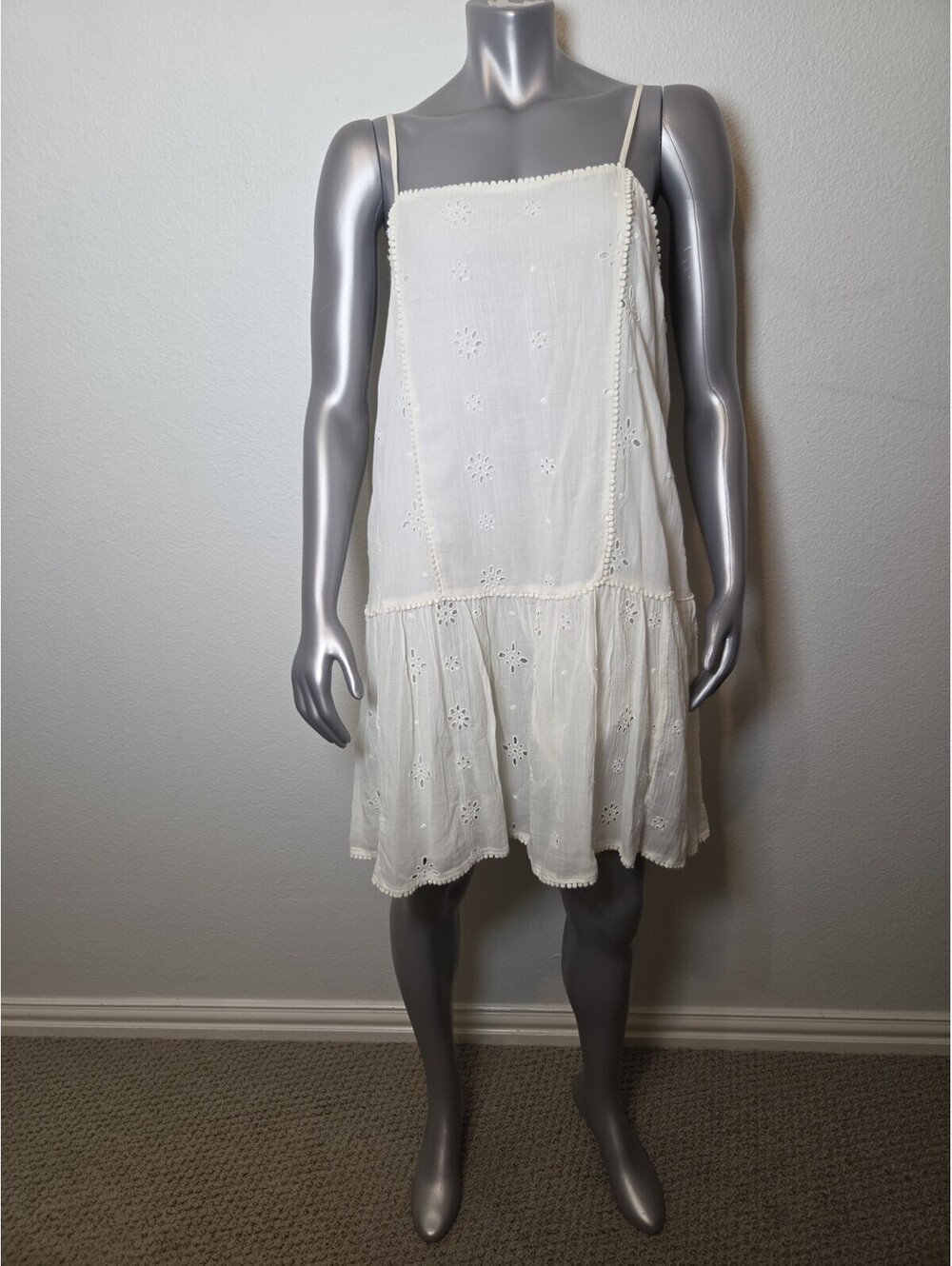 Floral Eyelet Tiered Fairy Peasant Dress Size XL White Cottagecore Boho Coastal